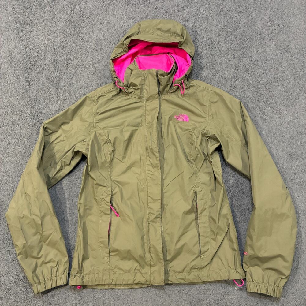 The North Face Resolve Olive Green Pink Full Zip Hooded Rain Jacket Women's Sz S